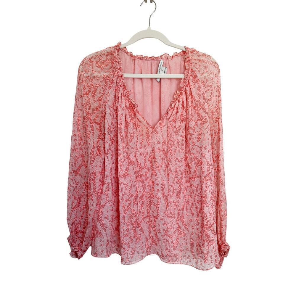 Diane Von Furstenberg Silk Pink Printed V-Neck Long Sleeve Blouse